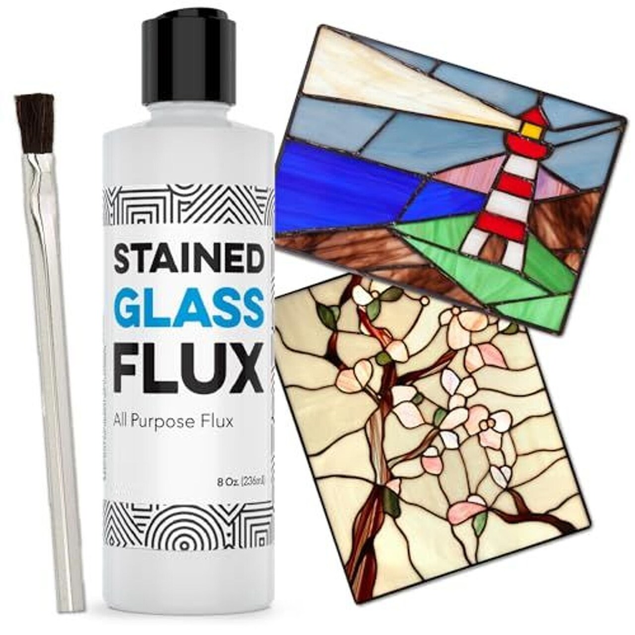 IMPRESA Liquid Zinc Flux for Stained Glass Supplies - 8 Oz Bottle - Water-Soluble Formula & Brush Included - Compatible with Copper, Zinc & Lead Foil for Stained Glass Soldering